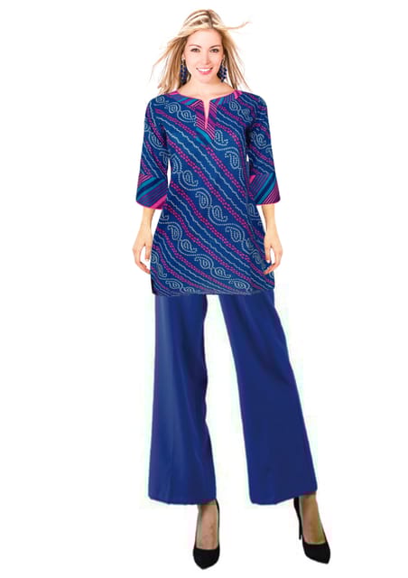 K32 COTT KD BANDHANI BLU RS 3/4 FL