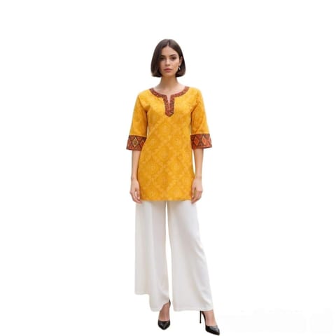K32 COTT KD BANDHANI YELLOW RS 3/4 FL