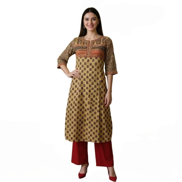 K48 COTT HBLK BAGH-Y BEIGE&RD RS 3/4ST