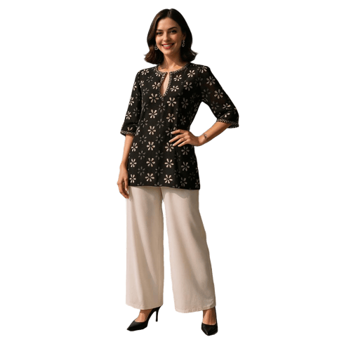 K32 COTT HBLK TRIBAL FLORAL BW RS 3/4ST