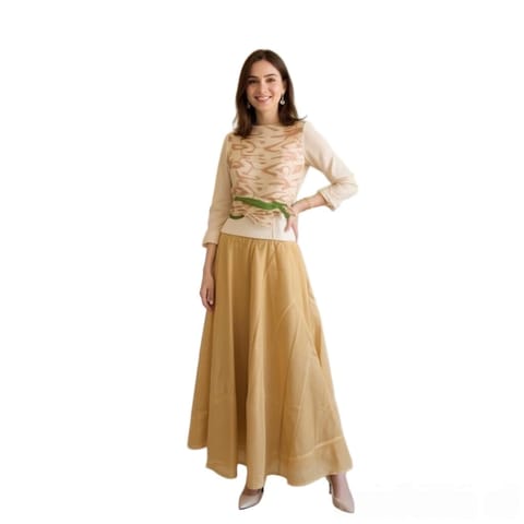 SK40 SKIRT CHANDERI SILK GOLDEN BEIGE LONG FLARED