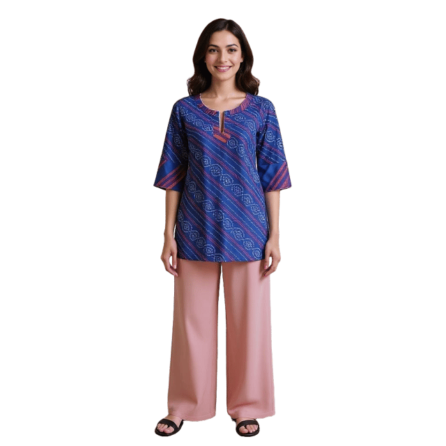 K32 COTT KD BANDHANI BLUE RS 3/4 FL
