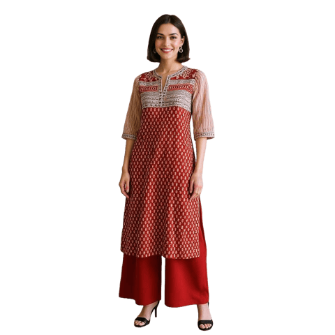 K48 COTT HBLOCK BAGH-Y CR&RED RS 3/4ST
