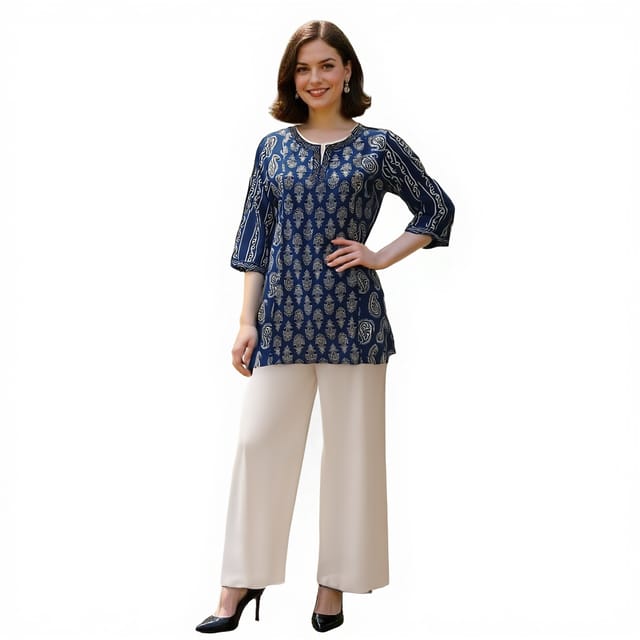 K32 COTT HBLK INDI GEO E BLUW RS 3/4ST