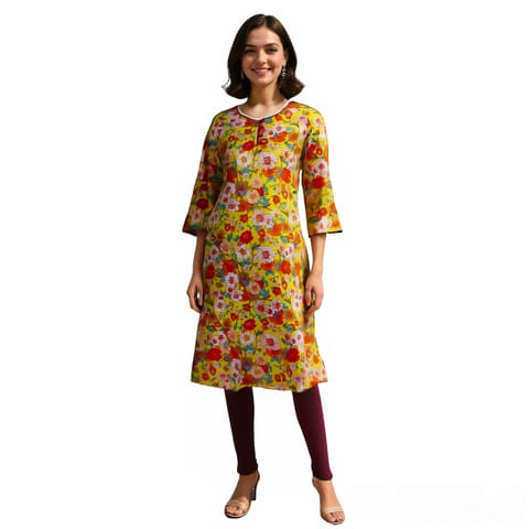 K45 COTT BOTANICAN-1 FLO YELL REDBTN RN 3/4ST