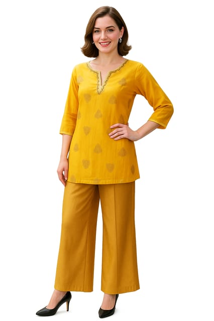 K32 CHANDERI SILK LEAF YE&GD RS 3/4 FL MOTIF-I