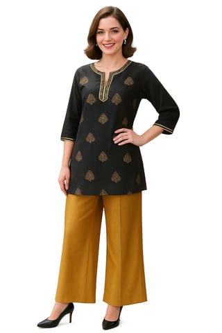 K32 CHANDERI SILK BLACK&GD RS 3/4FL MOTIF-II