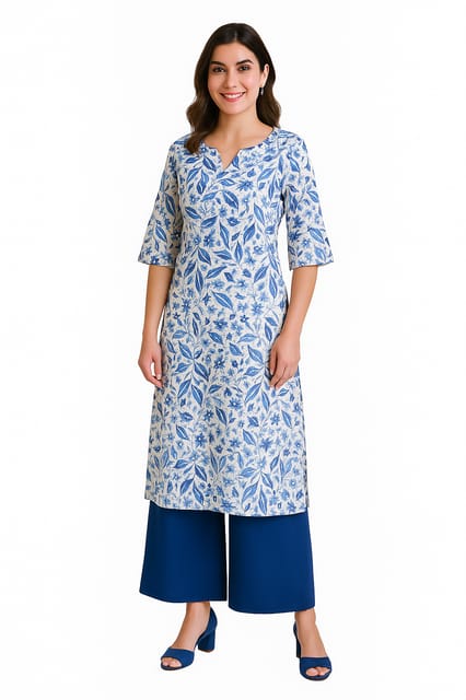 K45 COTT LINEN WH&BLU RS 3/4 ST