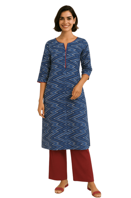 K45 COTT HBLK IKAT BLUE RS 3/4 ST