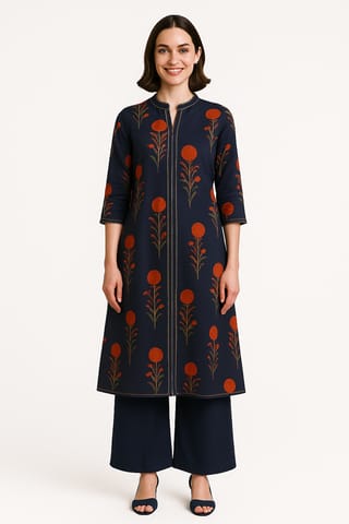 K48 COTT HBLK ACHK FOIL FLO NAVY CS ST 3/4