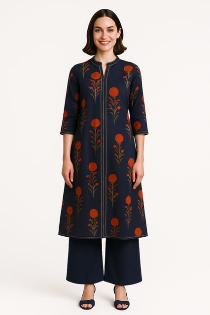 K48 COTT HBLK ACHK FOIL FLO NAVY CS ST 3/4