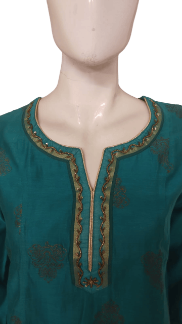 K45 CHANDERI SILK LEAF GREEN&GOLD RS 3/4ST - MOTIF1