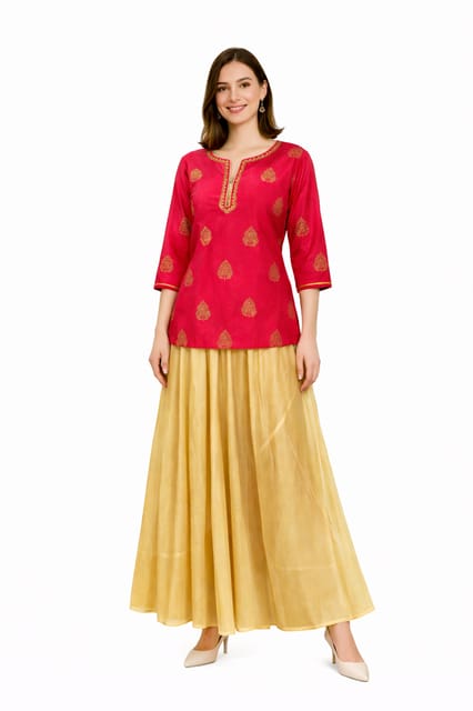 K32 CHANDERI SILK LEAF RD&GD RS 3/4 FL MOTIF-I