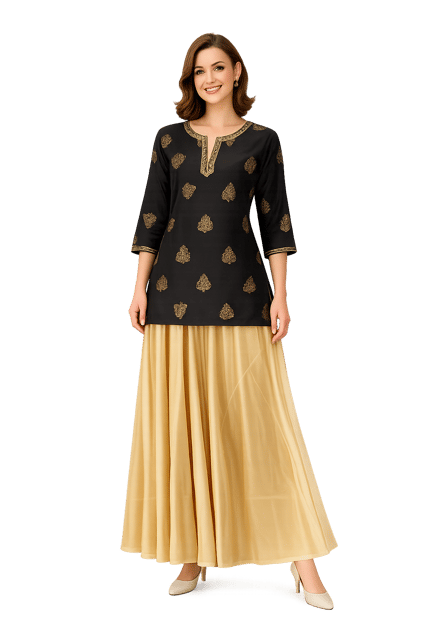 K32 CHANDERI SILK BLACK&GD RS 3/4FL MOTIF-II