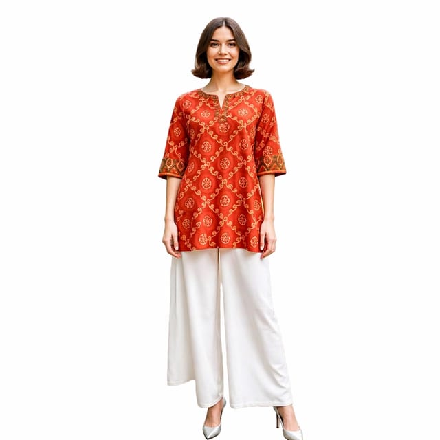 K32 COTT KD BANDHANI RED RS 3/4ST