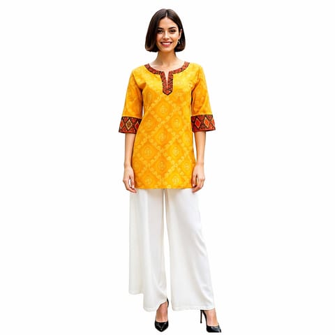 K32 COTT KD BANDHANI YELLOW RS 3/4 FL