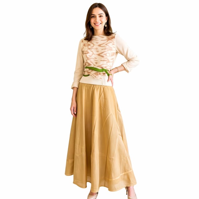 SK40 SKIRT CHANDERI SILK GOLD-BEIGE FLARE
