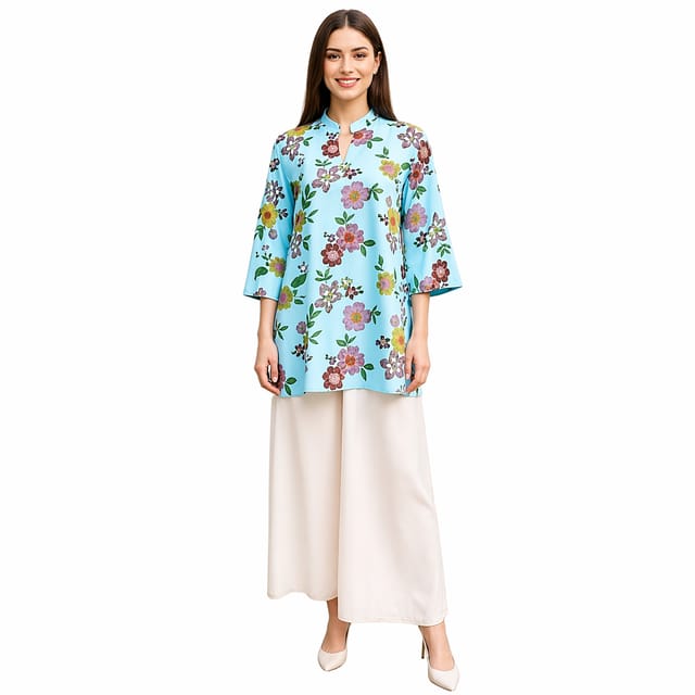 K32 COTT VOILE FLO BLUE CS 3/4FL