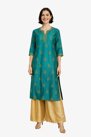 K45 CHANDERI SILK LEAF GREEN &GOLD RS 3/4ST - MOTIF2