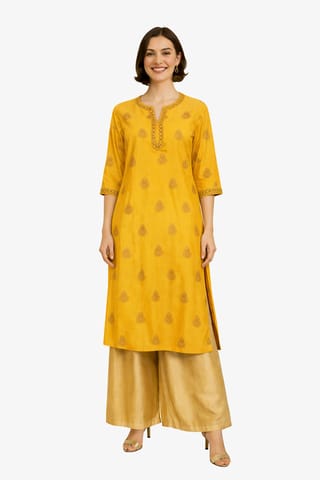 K45 CHANDERI SILK LEAF YELLOW &GOLD RS 3/4ST - MOTIF2