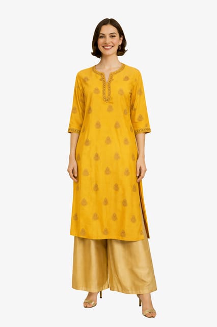 K45 CHANDERI SILK LEAF YELLOW &GOLD RS 3/4ST - MOTIF2