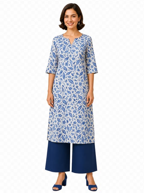 K45 COTT LINEN WH&BLU RS 3/4 ST