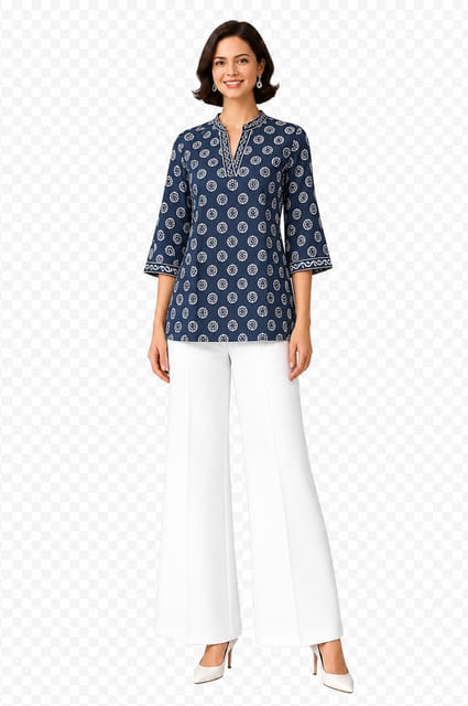 K28 COTT HBLK INDIGO (A) KIMONO FLO CSLV E