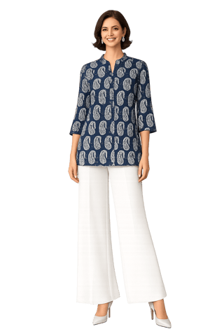K28 SH COTT HBLK INDIGO (B) PAISLEY PT