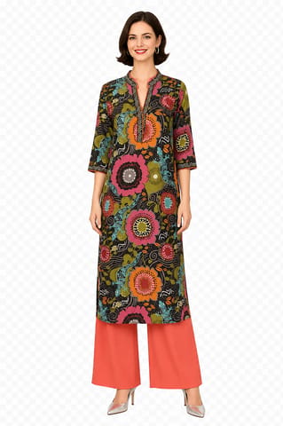 K48 COTT CHAKRI FLO PINK&BL CSLV 3/4 ST
