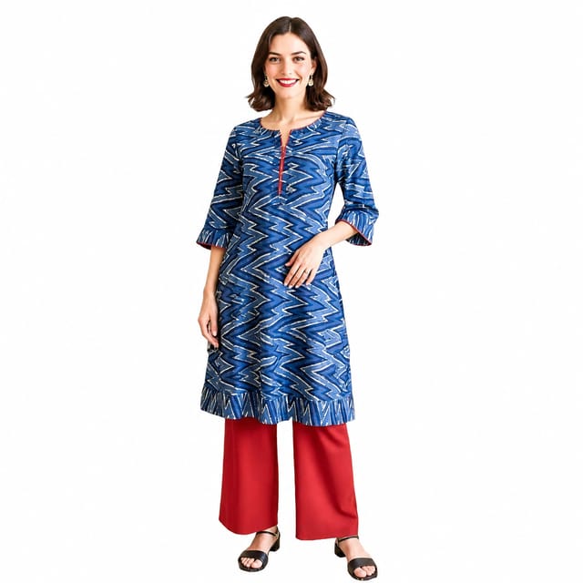 K45 COTT HBLK IKAT BLUE RS 3/4 ST
