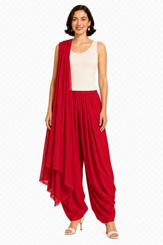 COTT PATIALA WITH STOLE - RED