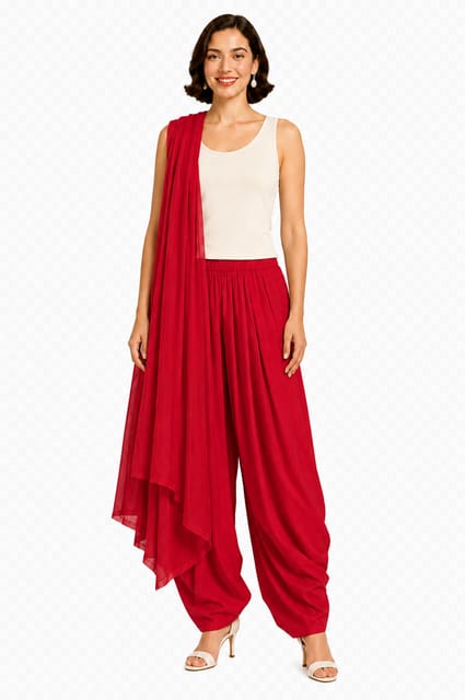 COTT PATIALA WITH STOLE - RED