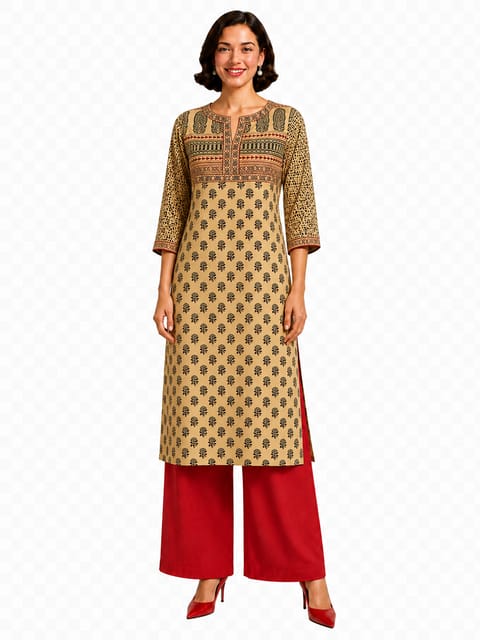 K48 COTT HBLK BAGH-Y BEIGE&RD RS 3/4ST