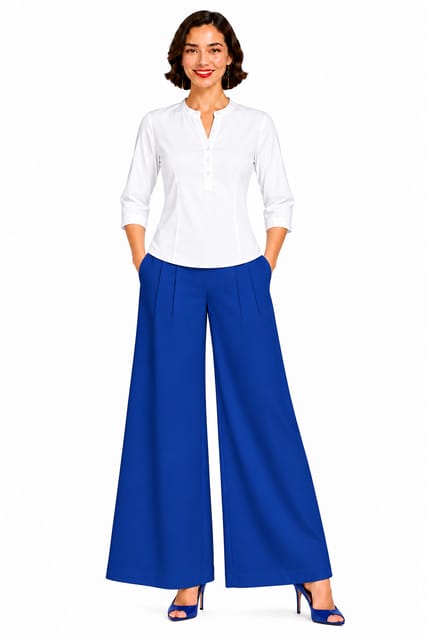 PALAZZO RAY FL ROYAL BLUE W/PINTUCKS W POCKETS - FLARE