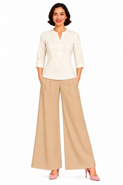 PALAZZO RAY FL LIGHT BEIGE W/ PINTUCK W/ POCKETS - FLARE