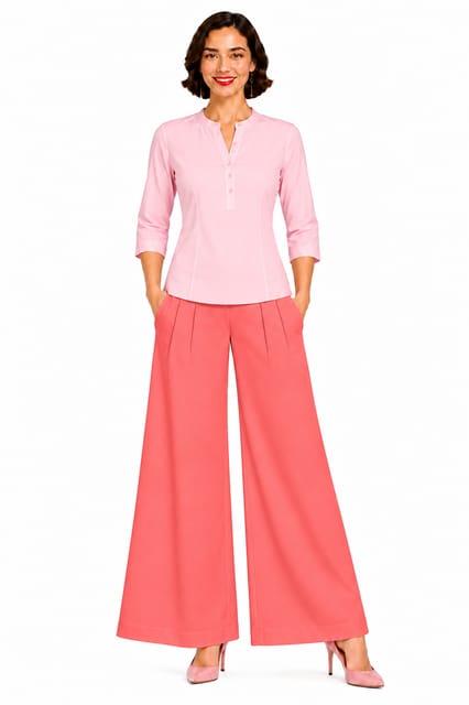 PALAZZO RAY FL MED CORAL W/PINTUCKS W/POCKETS - FLARE