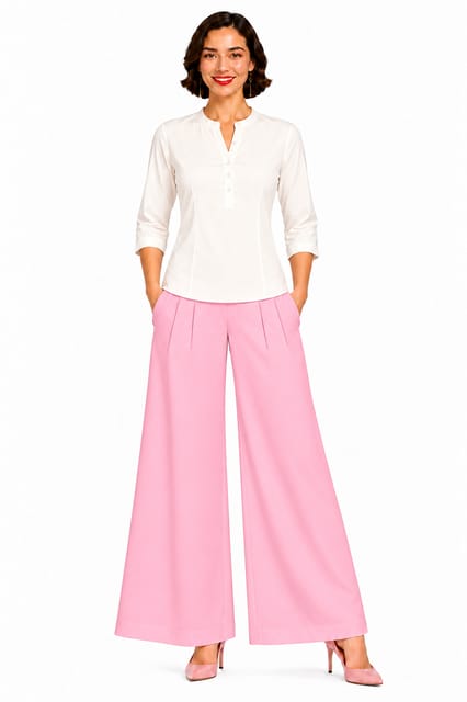 PALAZZO RAY FL - LIGHT PINK W/PINTUCKS W/POCKETS - FLARE