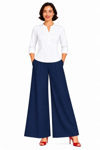 PALAZZO RAY FL - NAVY BLUE W/PINTUCKS W/POCKETS - FLARE