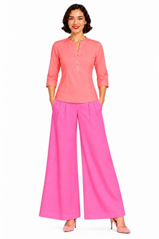 PALAZZO RAY FL DARK PINK W/PINTUCKS W/POCKETS - FLARE