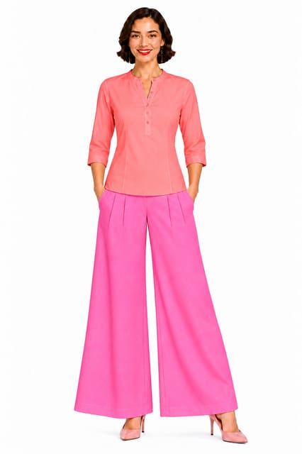 PALAZZO RAY FL DARK PINK W/PINTUCKS W/POCKETS - FLARE
